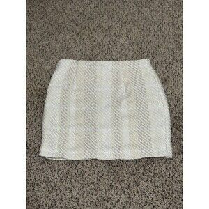 H&M Size Small Cream Brocade Textured Lined Zip Back Mini Skirt